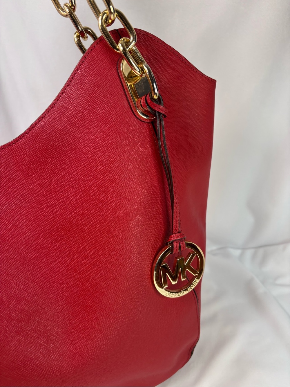 Michael Kors Large Jet Set Chain Tote Bag Red Saffiano Leather Gold Hardware - Picture 5 of 13